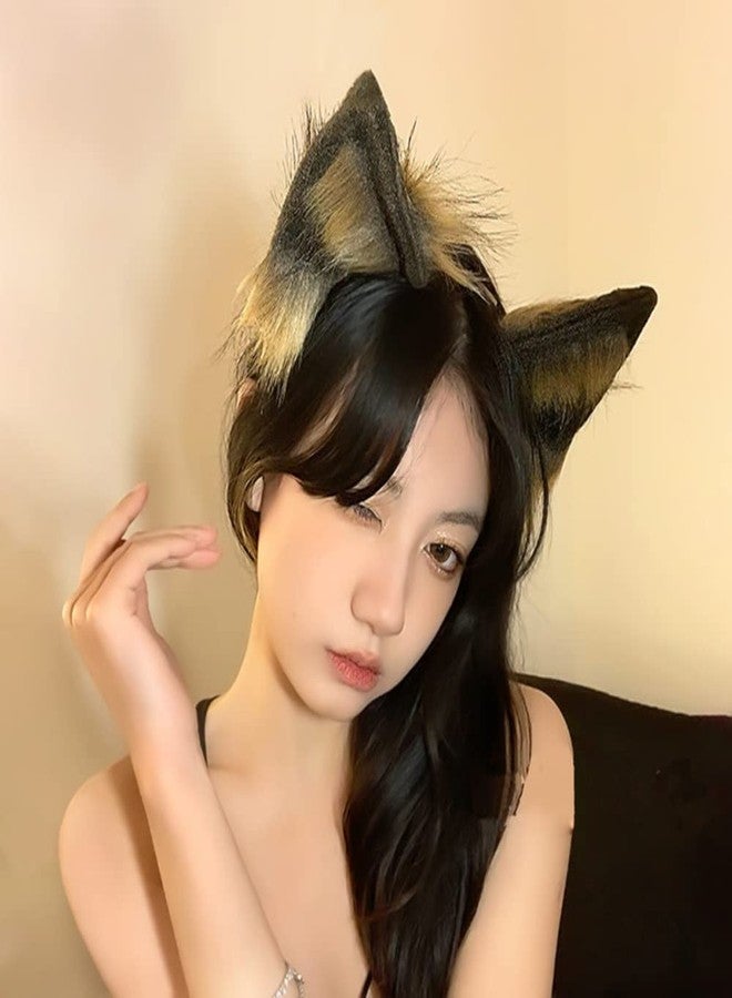 VIGVAN Handmade Wolf Fox Ears Animal Cosplay Cute Head Accessories for Halloween (Wolf Brown Black) - Image 4
